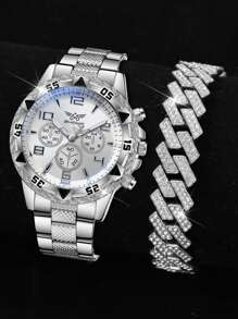 Juego de 2 relojes de cuarzo con correa de aleación de plata, esfera de escala digital versátil para uso comercial, adecuado para actividades de negocios, uso vacacional, regalo