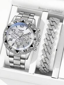 Juego de 2 relojes de cuarzo con correa de aleación de plata, esfera de escala digital versátil para uso comercial, adecuado para actividades de negocios, uso vacacional, regalo