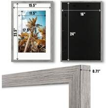 16x24 Picture Frame With Mat For 12x18 Photos - Modern Gray Design, High Definition Glass, Pre-Installed Wall Mount - Grey - View 3