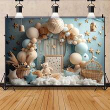1 pieza Fondo de fotografía de cumpleaños precioso, selección de varios tamaños, fondo de fotografía para fiesta, osito marrón, globo azul estrellado, decoración de banderines de fiesta, decoración interior/exterior, hogar, jardín, patio, fondo de fotografía para mesa de pastel, decoración para celebraciones de cumpleaños, el regalo de cumpleaños perfecto