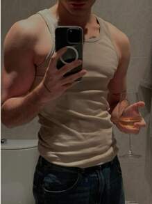 Men's Casual Basic Star Boy Style Cotton Tank Top - Grey - View 7