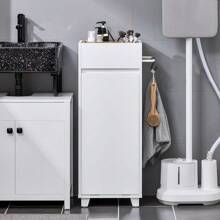 SoBuy Armário para lavanderia com saco de roupa dobrável, cesto de roupa suja com 4 prateleiras superiores, cesto de roupa suja, baú para lavanderia, armário de banheiro, branco, aprox. 35x90x30cm (LxAxP), BZR159-W - Branco - Ver 3