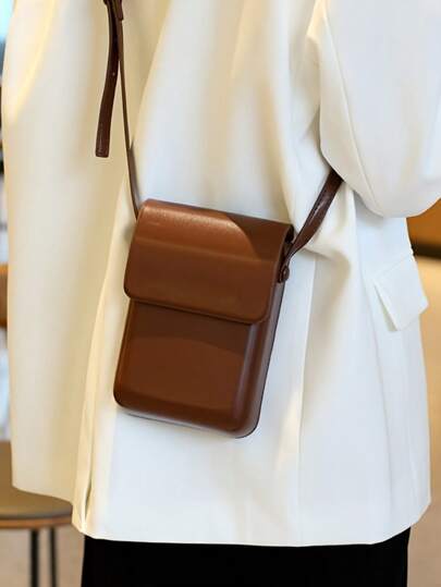 1 件简约翻盖斜挎包迷你 PU 皮革手机钱包女士方形单肩包钱包钱包