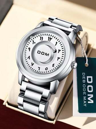 DOM 1 Stück Herrenuhr mit Magnetverschluss, wasserdicht, arabiische Ziffern Skala, personalisierte Armbanduhr aus spiegelpoliertem Edelstahl