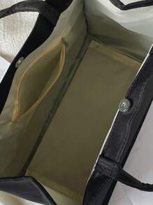 向日葵蝴蝶印花手提包和化妆包套装，可爱旅行化妆包，轻便化妆品收纳袋，零钱包，旅行必备 - 黑色 - 查看 3