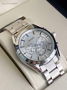 1 pieza Reloj de pulsera para hombre, movimiento de cuarzo simulado, reloj de lujo formal para negocios, esfera grande con números romanos, esfera con diamantes de imitación, regalo elegante para amigos, familia, Día del Padre, adecuado para uso diario, trabajo, fiesta, reloj popular para estudiantes - Unitalla - Ver 8