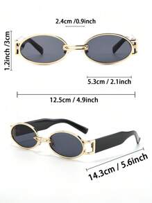 1 pieza Gafas de moda básicas de plástico y metal con montura metálica ovalada, vintage, elegantes, a juego con todo, aptas para el snapchat, festivales musicales, bares, viajes, adecuadas para todos los tipos de rostro, accesorios