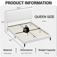 Queen Bed Frame, Upholstered Bed Frame With Headboard And Footboard, Vertical Channel Tufted Headboard, White/ Black/ Pink/ Green/ Blue, Twin/ Full/ Queen/ King - trắng - Xem 10