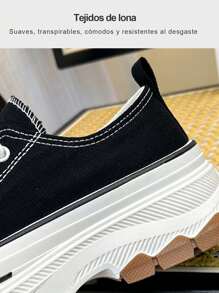 Tenis De Mujer Blancos Zapatillas De Lona , Tenis Damas,Zapatos De Caña Alta Deportivas Mujer Lona Fondo Grueso , Nuevos zapatos de lona planos de primavera-verano 2025, Zapatos Casuales de Suela Gruesa, Zapatos Lona Deportivos Casuales Para Mujer Blancos Diseño , Tenis Mujer Plataforma Deportivo Casuale Moda - Negro - Ver 7