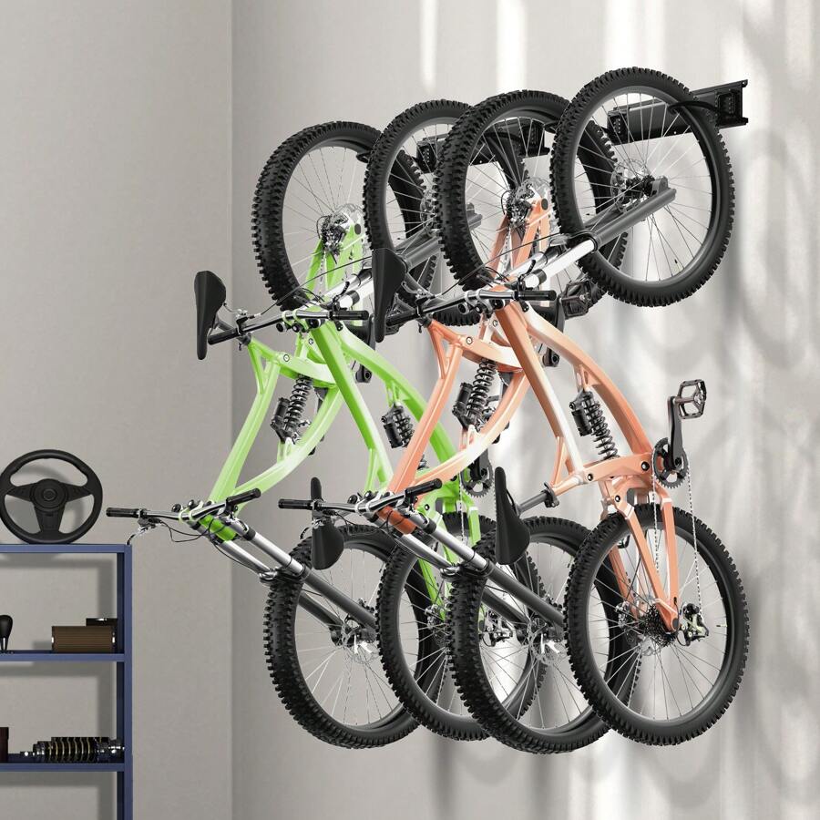 Bike Storage Rack, 4-8 Bike Racks, Wall Mount Bike Storage Hanger With 2-7 Shelves, Home And Garage Organizer, Customizable For Various Bike Sizes, Adjustable Holder, Holds Up To 100-500 Lbs, 17-85 Inch - 4 Bike Racks, 32-inch - View 1
