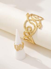 1 Set European & American Cross-Border Exaggerated Hollow Snake Design Fashion Women Ring & Bracelet Set - Yellow Gold - View 5
