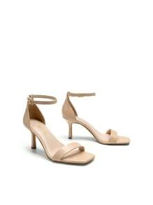 Women High Stilettos Open Square Toe Ankle Strap Heeled Sandals Sexy Fashion Comfort Dress Shoes Wedding Bridal Pumps Heeled Sandals - 裸色 - 查看 4