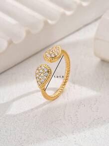 1 pieza Anillo de mujer elegante y de lujo con baño de oro y diseño de gota de agua, ideal para uso diario, Día de San Valentín, boda y otras ocasiones