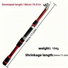 Versatile 1.8m Telescopic Fishing Rod Kit - Complete With Spinning Reel, Lures & Hooks For Freshwater & Saltwater - Red - View 2