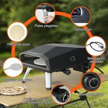 NOVANGUA Horno para pizza de gas, Horno de pizza portátil de 12", acero inoxidable, con termómetro incluido, control de temperatura ajustable, piedra para pizza giratoria, apto para exteriores - 1 - Ver 8