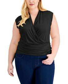 INC International Concepts Plus Size Sleeveless Surplice Top