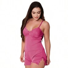 Women Pajama Sets - 玫紅色 - 查看 1