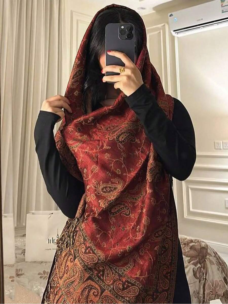 1pc Women Bohemian Style Vintage Paisley Pattern Jacquard Scarf, Shawl Versatile For Daily Wear
