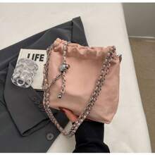 2025 New Bag Women's Niche Light Luxury Pleated Cloud Bag Chain Messenger Bag Fashionable Versatile Shoulder Bucket Bag - Pink - View 1
