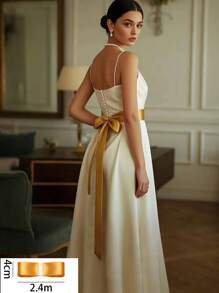 新娘腰带，时尚纯色超长腰带，配缎带蝴蝶结装饰丝带，适合婚纱、母亲节礼物、派对礼物、生日礼物、万圣节角色扮演、圣诞节等 - 粉色 - 查看 12