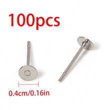 100pcs Classic Stainless Steel Flat Pearl Stud Earring Posts, Suitable For DIY Jewelry Making - Earrings - View 7