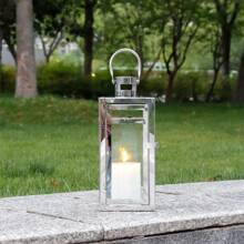 Stainless Steel Decorative Lantern 12'' High Metal Candle Holder Outdoor Candle Lantern With Tempered Panels For Christmas Home Decor Living Room Parties Events Tabletop Indoor Outdoor
