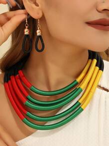Exaggerated Retro Multicolored Layered Strap High-End Magnetic Buckle Fashion Choker & Earring Set - Multicolor - View 10