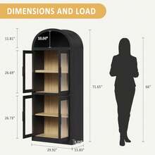 GOCAPTAIN Arched Bookshelf With Doors Farmhouse Bookcase 15.83in Depth Display Storage Shelves 71.4in Tall Wooden Display Cabinet Rounded Bookcases For Living Room, Kitchen, Office - 黑色 - 查看 3