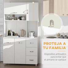 HOMCOM HOMCOM Alacena de Cocina Despensa Armario de Cocina Moderno Aparador Alto con 3 Cajones 4 Puertas y Estantes Ajustables para Salón 100x39,5x183,5 cm Blanco