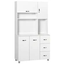 HOMCOM HOMCOM Alacena de Cocina Despensa Armario de Cocina Moderno Aparador Alto con 3 Cajones 4 Puertas y Estantes Ajustables para Salón 100x39,5x183,5 cm Blanco