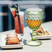 Colored Glass Goblet Set Of 6, Embossed Design Green Wine Glasses, 10 Oz Thickened Vintage Glass Wine Goblets, For Juice Drinking Wedding Party Wine Glass (Pattern : Diamonds) - Green - View 9