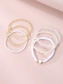 5件/6件装女孩蝴蝶心形软陶、珍珠、米珠脚链套装 - 彩色 - 查看 2