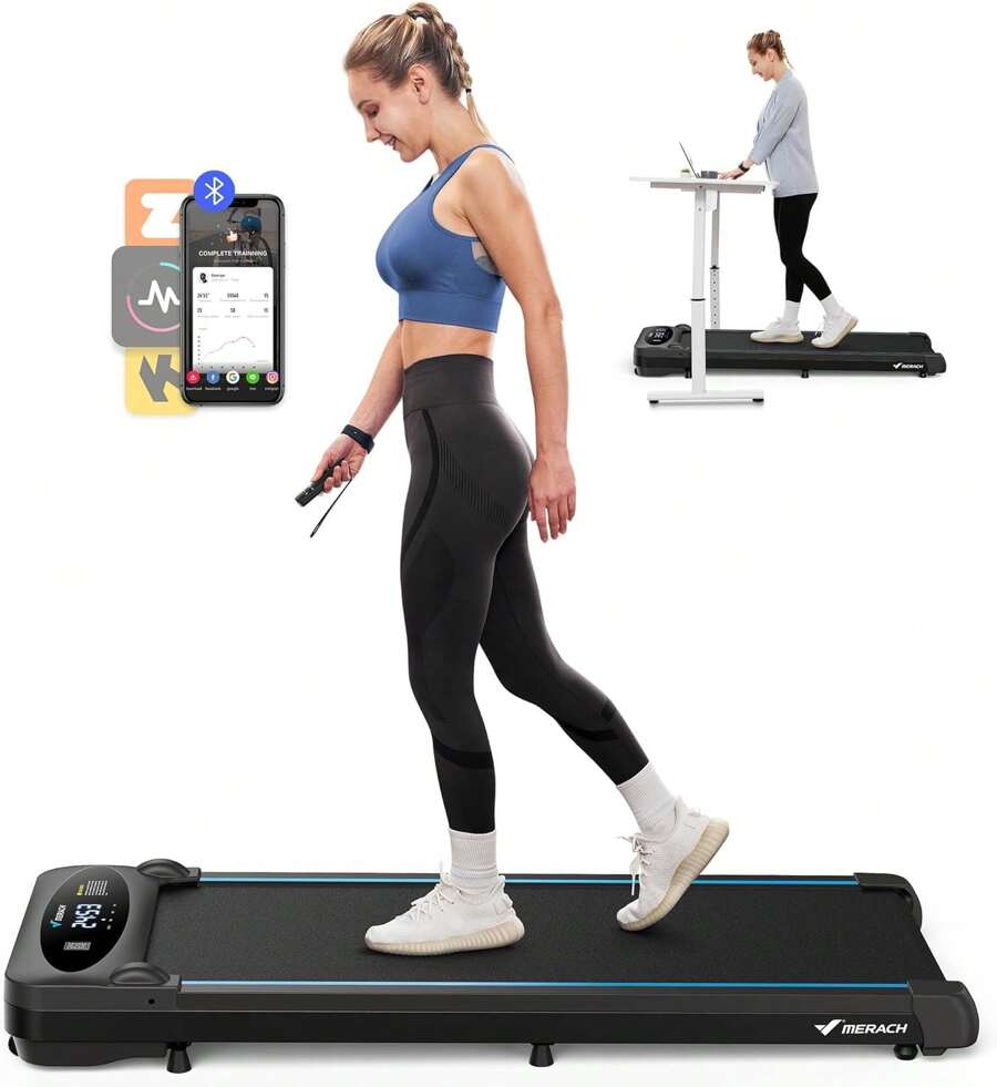MERACH Walking Pad Treadmill, Under Desk Treadmill, Walking Treadmill 3 In 1 For Home/Office, 265LBS Capacity, 2.75HP Portable Walking Treadmill With Magnetic Remote Control, LED Display, Non-Assembly