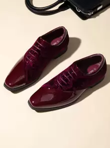Men's Dress Shoes Classic Lace-Up Caden Glossy Velvet Formal Oxford For Business Dinners  Parties Cocktail Events Weddings  Valentine's Day Gifts - Burgundy - View 10