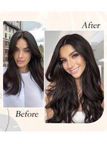 110g 7Pcs/Set Seamless Clips In #1B Natural Color Human Hair Extensions Long PU Weft Invisible Straight Hair - Natural & Black - View 5