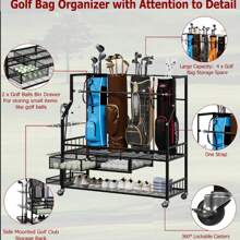 Golf Bag Storage Garage Organizer,Golf Bag Storage Rack W/Drawer For Golfing Bags, Clubs, Balls, Gadgets, Accessories & Equipment,Golf Bag Stand W/Wheels For Home, Golf Course - 45.7 X 42.2 X 15.7 Inch - View 3