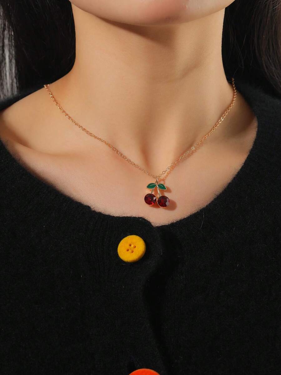 1 件优雅红宝石樱桃吊坠项链，适合女性日常佩戴 - 彩色 - 查看 1