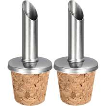 2 piezas Vertedores de botellas de acero inoxidable, vertedor de aceite de oliva con diseño de corcho, tapón y dispensador para botellas de licor, adecuado para verter líquidos, vino, vinagre, la mayoría de botellas - Multicolor - Ver 10