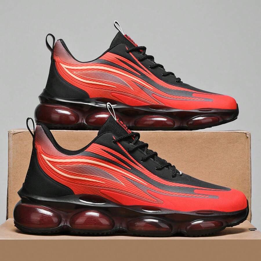 Men's Casual Air Cushion Sports Shoes, Comfortable Shock Absorption And Non-Slip Design Running Shoes, Suitable For Outdoor Sports And Daily Wear - Red - View 1