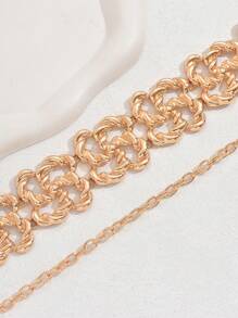 1pc Fashionable Unique Exaggerated Geometric Asymmetrical Multi-Square Hollow Spiral Metal Linked Waist Chain, Versatile For Daily Wear And Parties - Yellow Gold - View 6