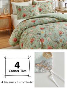 Juego de funda nórdica de 2/3 piezas con estampado de vid floral en poliéster, juego de ropa de cama pastoril simple y elegante, aplicable para todas las estaciones (1 funda nórdica + 1/2 fundas de almohada)