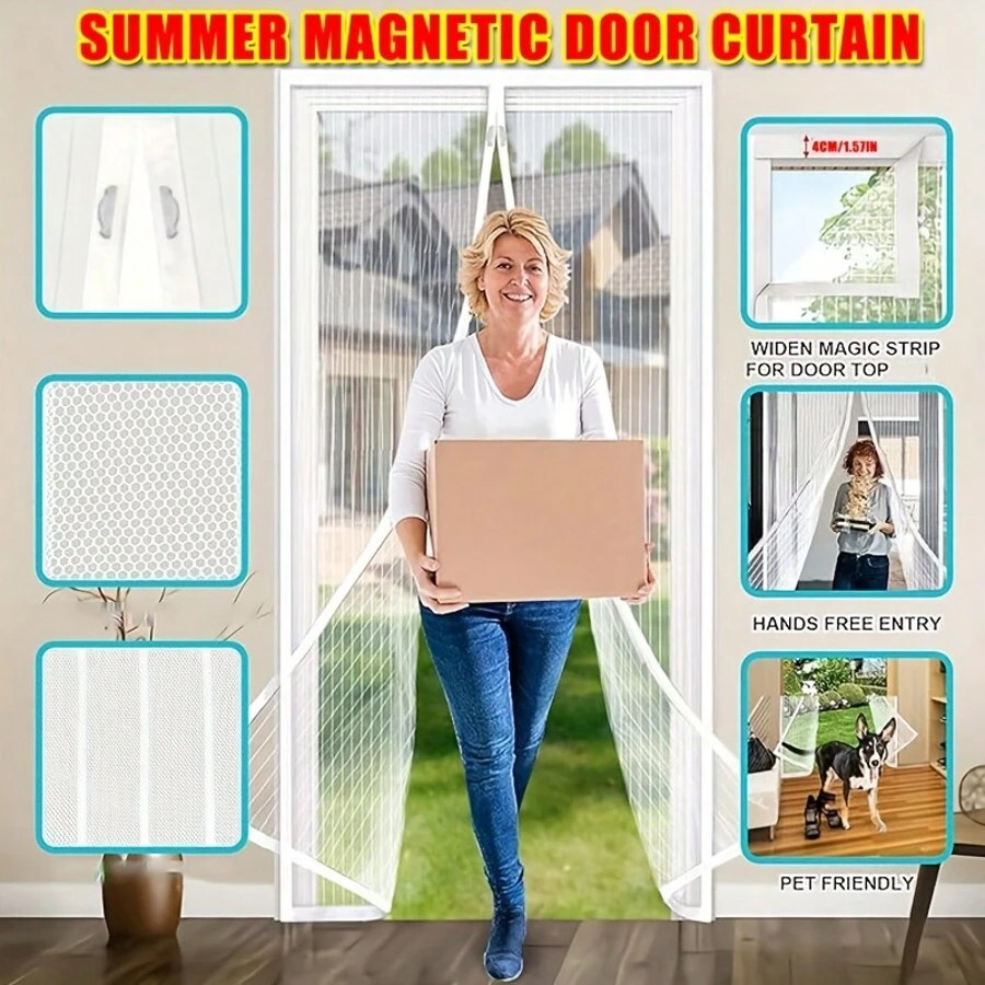 Easy-To-Install Magnetic Screen Door - Breathable Mosquito Screen For Bedroom, Kitchen, Living Room And Office Decoration