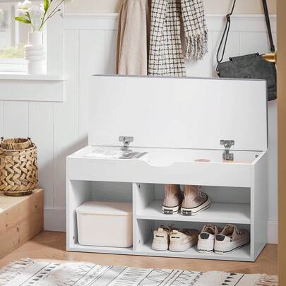 SoBuy FSR45-HG, Hallway Shoe Rack Shoe Cabinet Shoe Bench With Lift Up Bench Top And Seat Cushion, White
