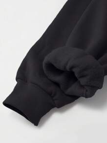 Personnalité  fanatique thème de boxe slogan imprimé sweat-shirt pour homme en coton noir haut automne et hiver décontracté polyvalent doublure chaude col rond sweat surdimensionné sweat-shirt ample décontracté pour sortir haut polyvalent style sport de rue manches longues adapté aux vêtements par temps froid polaire pour homme confortable à manches longues