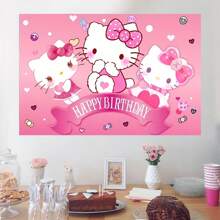 Sanrio 1 striscione decorativo di sfondo per festa di compleanno a tema cartone animato gattino rosa e bianco di Sanrio, decorazioni per doccia, accessori per feste, tappezzeria da camera da letto, sfondo fotografico, 210 x 150 x 100 / 100 x 75 cm