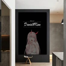 Framed-Devil Woman Personalized Art Decoration Poster, Classic Black Background Playful Style Canvas Painting,Birthday Party Decoration, Family Living Room Office Wall Decoration, Perfect Valentine's Day Gift And Wall Decoration