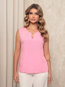 ALETHEIA - LIGHT AND COMFORTABLE TANK TOP IN VISCOSE FABRIC WITH DELICATE TUBE ON THE NECKLINE - WOMEN'S TOPS  TOPS - 淺粉紅色 - 查看 4