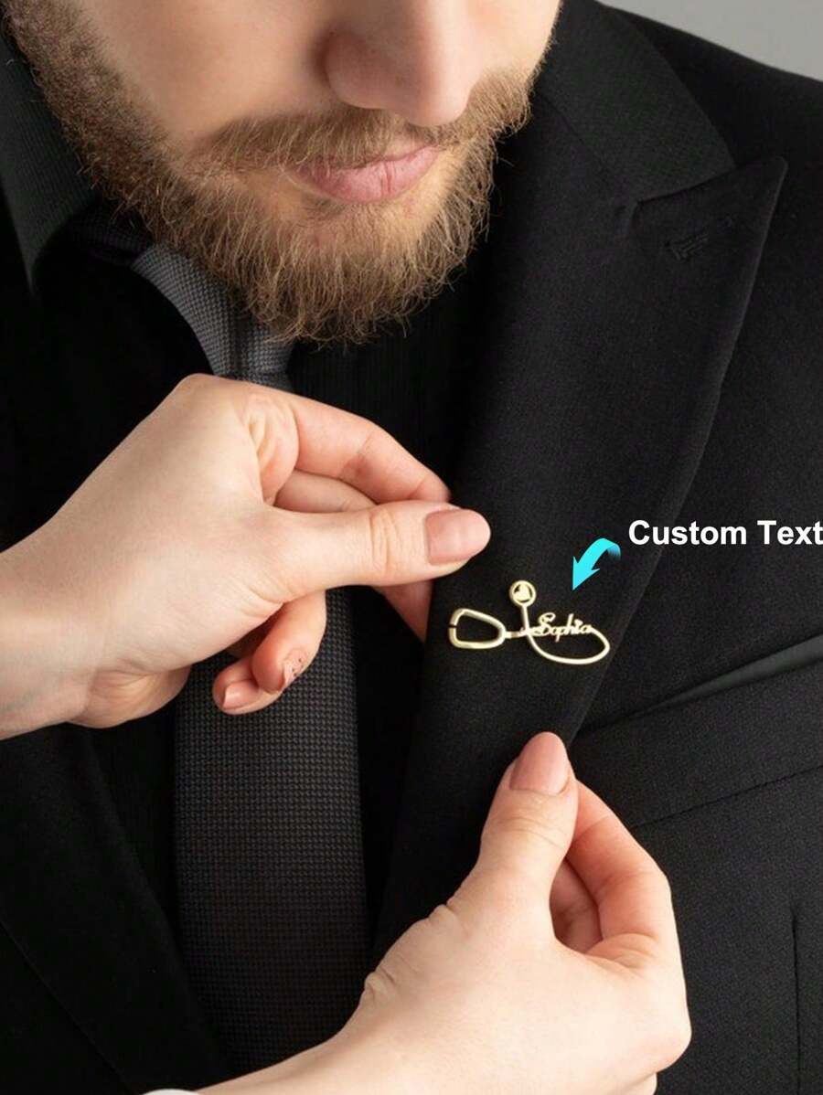 Custom Heart Stethoscope Name Brooch - Personalized Stainless Steel Lapel Pin Brooch For Men Women, Perfect For Business, Weddings, Bridesmaids, Birthdays, Teacher Appreciation & Graduation Gifts Fashion Jewelry For Doctor Nurse