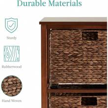 Vertical Rolling File Cabinet, Multipurpose Portable Water Hyacinth Basket Organizer For Home Office, Workspace W/Rubberwood Frame, Metal Sliders, Locking Caster Wheels - Mocha - Mocha - View 7