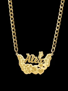 Collar personalizado con flor y mariposa, collar con nombre personalizado, collar con placa con nombre de mujer, collar con placa de oro, collar de cadena cubana, regalos para ella, novia, madre, familia, amigos para aniversarios, cumpleaños, uso diario, baile de graduación, Día de la Madre, San Valentín, graduación, bodas